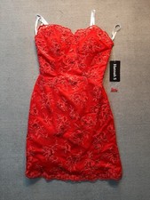 Hannah S Dress Sleeveless strapless size 2 Womens Red Floral Beaded Polyester