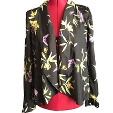 H&M Blazer Women’s Size 4 Black Floral Butterfly Open Front Long Sleeve