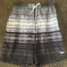 Speedo Men's 7" Striped E-Board Swim Shorts - Gray/Black Medium