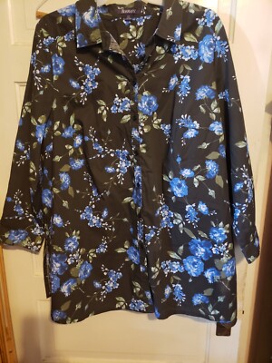 Roaman's Women's Plus Size 26 Kate Tunic Big Shirt Black Floral 