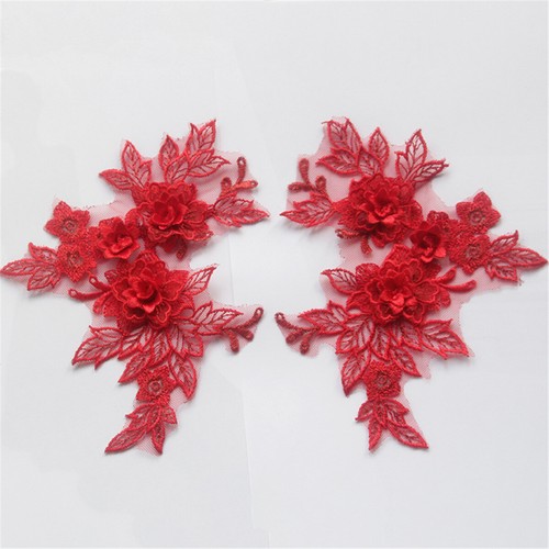 2pcs 3D Embroidery Flower Lace Bridal Applique Lace Tulle Wedding Dress Decor - Picture 4 of 20