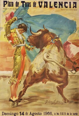 Original Stierkampf Plakat Valencia 1966 Vintage Bullfight Poster Espania (ABP7)