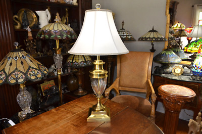 Vintage Sedgefield by Adams Brass & Crystal Urn Table Lamp 1991 No Shade