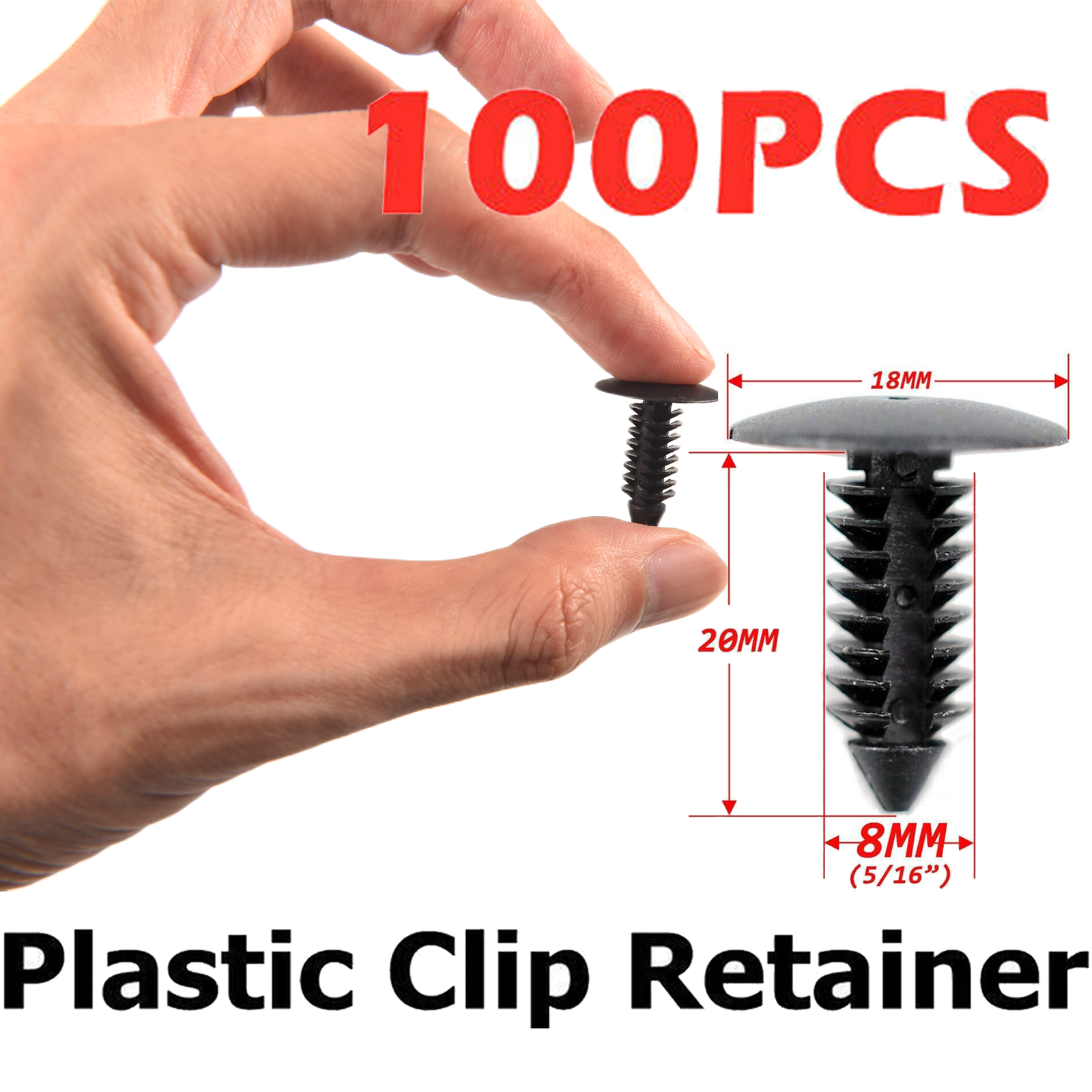 8mm Plastic Car Rivets for Fender Bumper Fastening 100-Pack