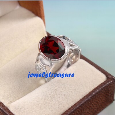 Natural Garnet Gemstone with 925 Sterling Silver Ring for Men's #5554