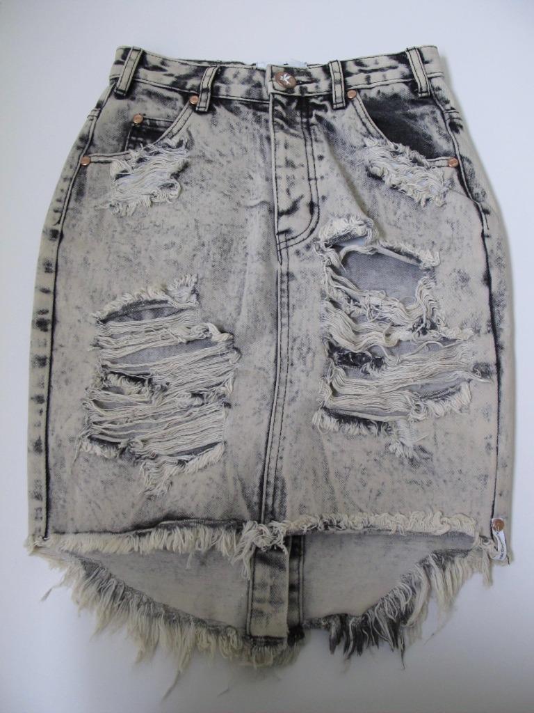 One Teaspoon Distressed Jean Skirt Womens 24 Slit Back Pockets Raw