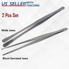 2 Pc BBQ Grill Tweezer 12" Long Food Tongs Stainless Steel Kitchen Chef DIY Tool