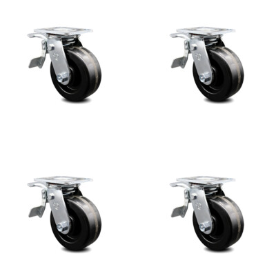 5 Inch Phenolic Caster Set with Roller Bearings and Total Lock Brakes SCC