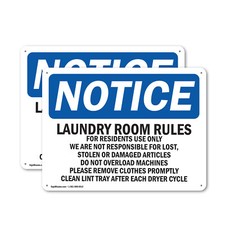  2 Pack Laundry Room Rules For Residents Use Only OSHA Notice Sign Decal Metal
