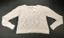 DECREE Wmns M Super Soft Cropped Fuzzy Baby Pink Confetti Knit Pullover Sweater 