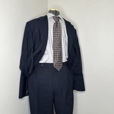 1990s Tom James Mens Suit 45L 40x29 2 Piece Blue Blazer Sport Coat Jacket USA*