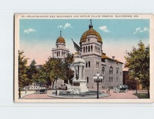 Postcard Francis Scott Key Monument & Eutaw Place Temple Baltimore Maryland USA