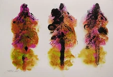 ORIGINAL Landscape Monoprint Painting Acrylics Impressionism Trees