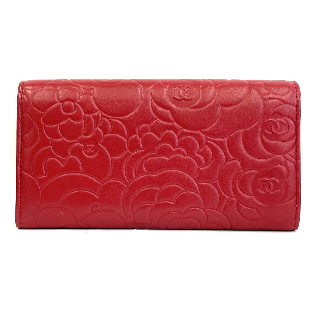 CHANEL Camellia Long Wallet A82283 Mark CC Lambskin Red | eBay 