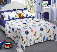 Brandream Space Bedding for Kids Bedding Galaxy Rockets 4 pc Twin Sheet Set TF