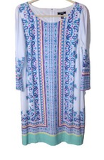 chaps sz.14, wide neck long sleeve jersey material multi color shift dress