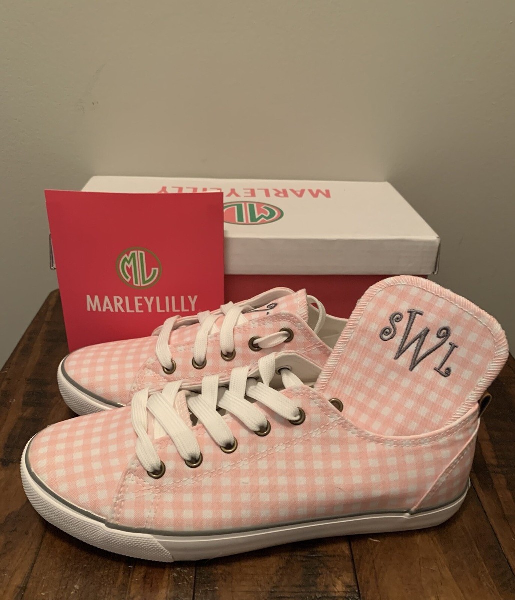 Marley Lilly Womens Lace Up Pink Gingham Sneaker Shoes Size8