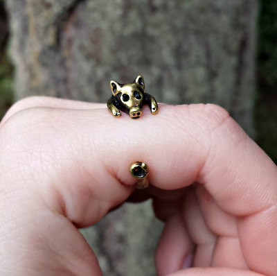 Pig Ring - Adjustable Wrap Ring - Silver Piglet Hog Animal Lover