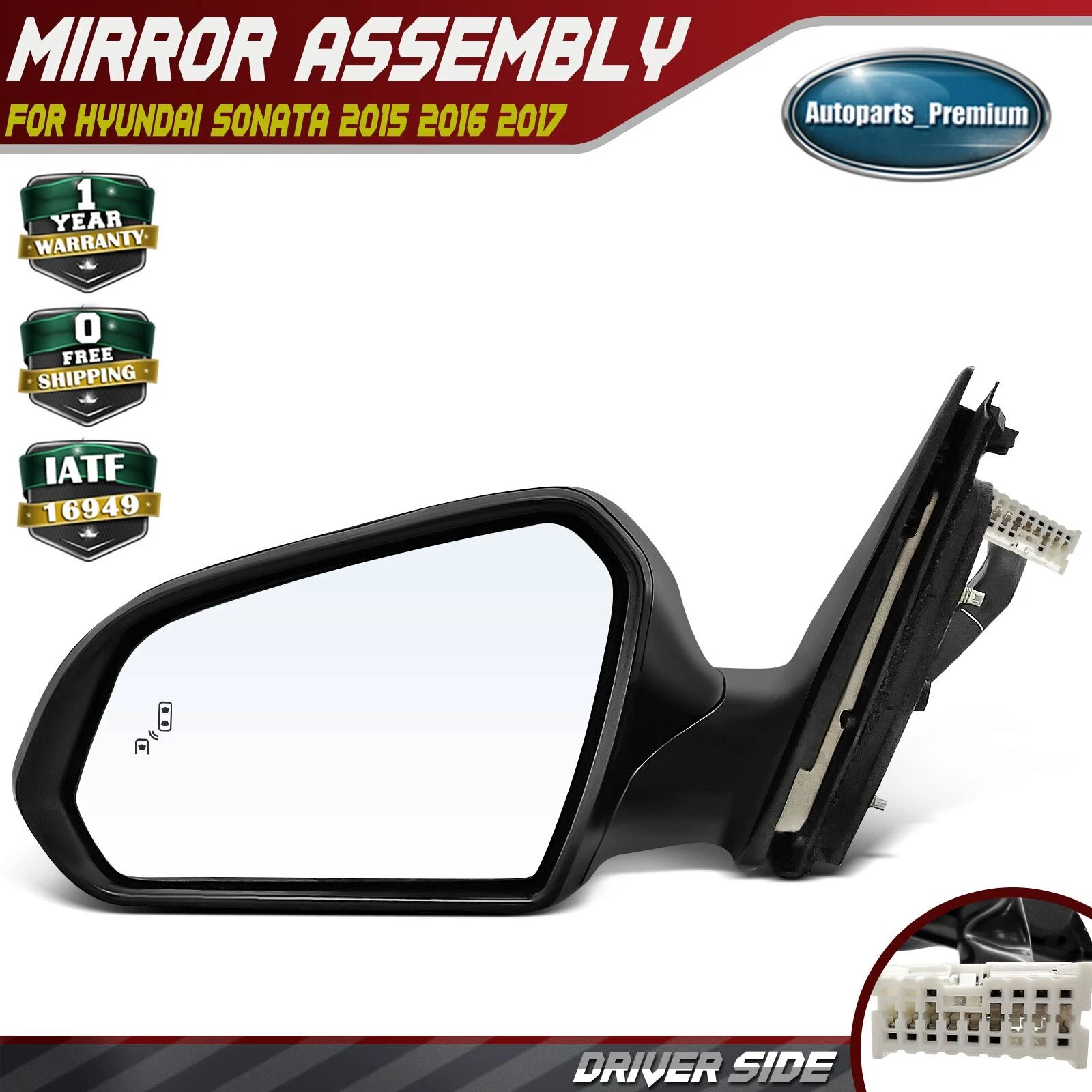 Driver Power Heated Mirror w/ Turn Signal & Blind Spot for Hyundai Sonata 15-17