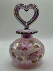 Vintage Fenton Art Glass Iridized Pink Rib Perfume Bottle Amethyst Heart Stopper