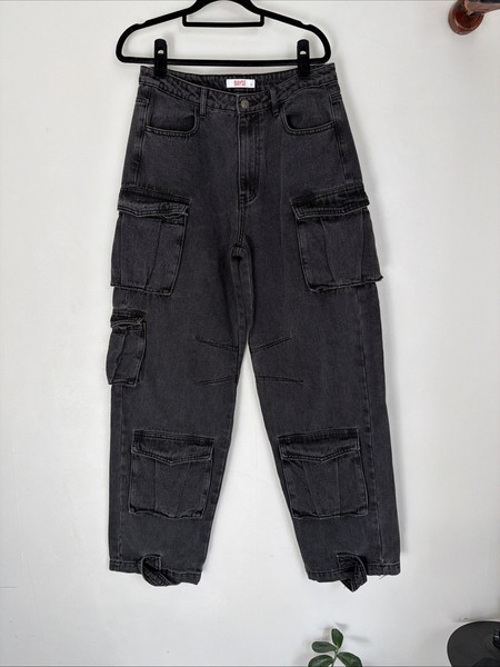 Bayse 10 Black Jeans Barrel Leg Cargo Non-stretch Cotton