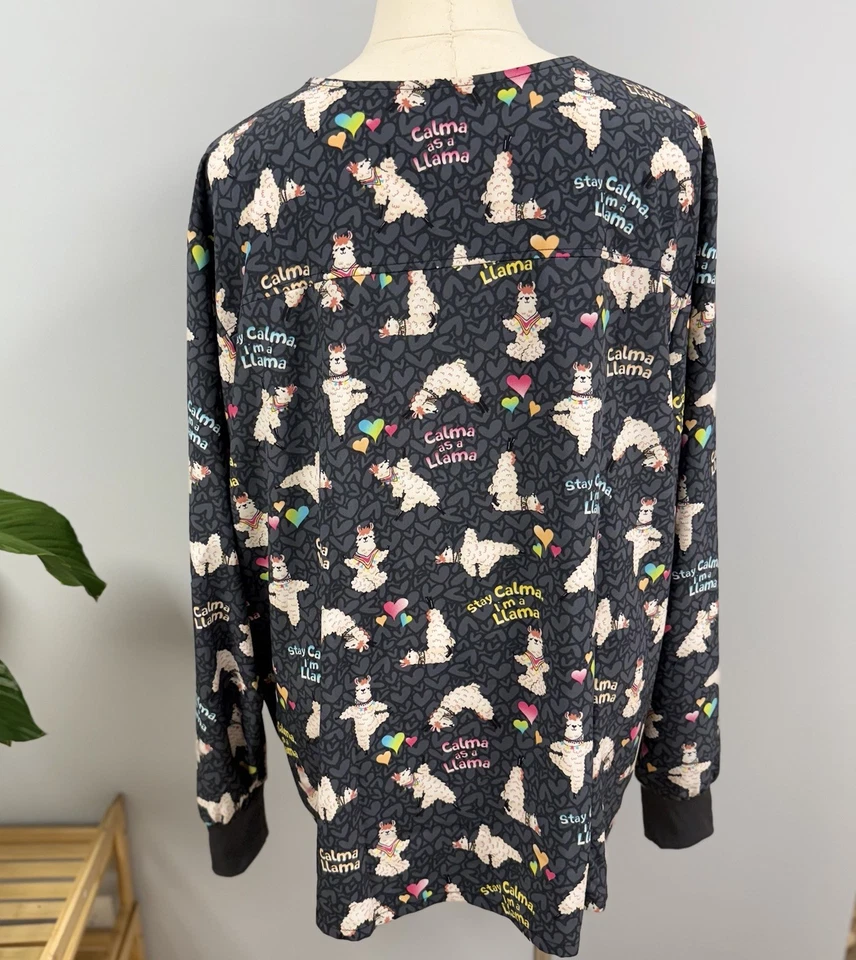 NWT Cherokee Scrub Jacket Plus 5x Pewter Gray Llama Yoga Pose Snap Front Scrubs - Image 2 of 4