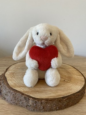 Original Jellycat Little Red Love Heart Bashful Bunny Stofftier im Ruhestand