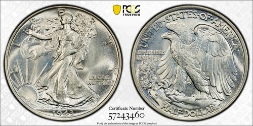 PCGS MS67 1943 Walking Liberty Half Dollar
