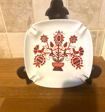 Vintage Retro Hollohaza Hungary  Hungarian Orange Black & Gilt Folk art Ashtray