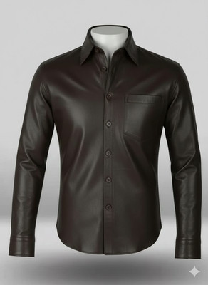 Authentisch Herren Leder Hemd Pure Brown Schafsfell Slim Fit Maßanfertigung Hemd