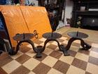 Vintage 1980s West Germany Brutalist Rustic Wrought Iron 3-Candle Holder 43x10cm