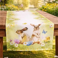 TischläUfer Ostern FrüHling 40X140Cm Hasen & Blumen Bunt Waschbar Tischdeko