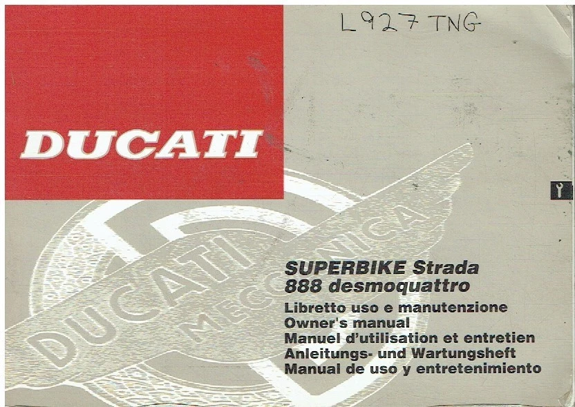 DUCATI 888 SUPERBIKE ORIG. 1993 INSTRUCTION/MAINTENANCE MANUAL (GB D F I E TEXT)