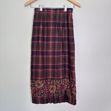 VTG Talbots Plaid Floral Wrap Long Skirt-Petite 2-Cottagecore/Fall-Wool Blend