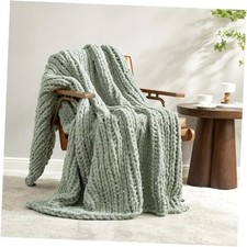 Am lie Home Chunky Knit Throw Blanket for Couch, Soft 50"x60" Sage Green