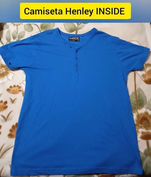 Camiseta Inside de manga corta con cuello Henley con Botones para Hombre Talla L