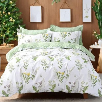 Duvet Cover Set Queen 4-Pcs Shabby Daisy and Lavender Flowers 100% Cotton Hidden