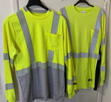 Benchmark Tracer/Kishigo F406 FR Shirt Hi Viz Yellow CAT2 Reflective 2 Lot LARGE