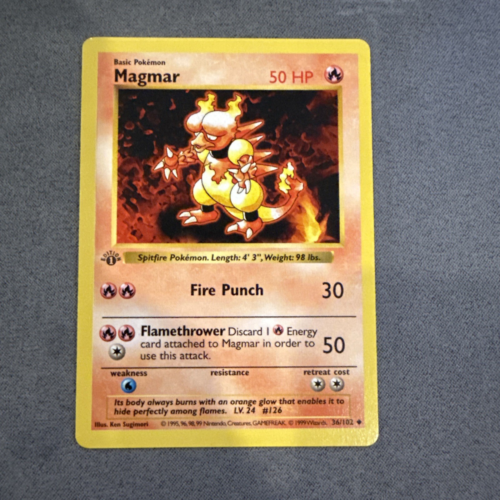 1999 Pokémon Base Set Magmar 1st Edition Shadowless #36/102 GREY NM