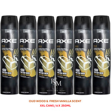 6 x 250ml XXL AXE / LYNX GOLD Men's 48H Deodorant OUD WOOD & VANILLA Body Spray