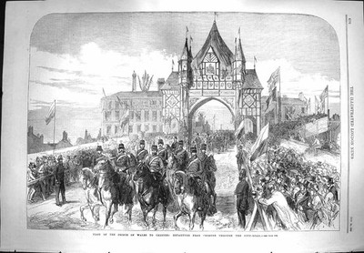 Original alter antiker Druck 1869 Abfahrt Prinz Wales Chester City - Straßenpferde