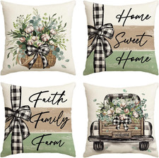Home Sweet Home Farmhouse Eucalyptus Leaves Throw Pillow Covers, 18 X 18 Inch Tr