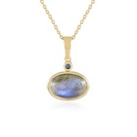 Cavill Labradorit Halskette 3,15Ct Oval Blau Saphir 925 Silber Vergoldet