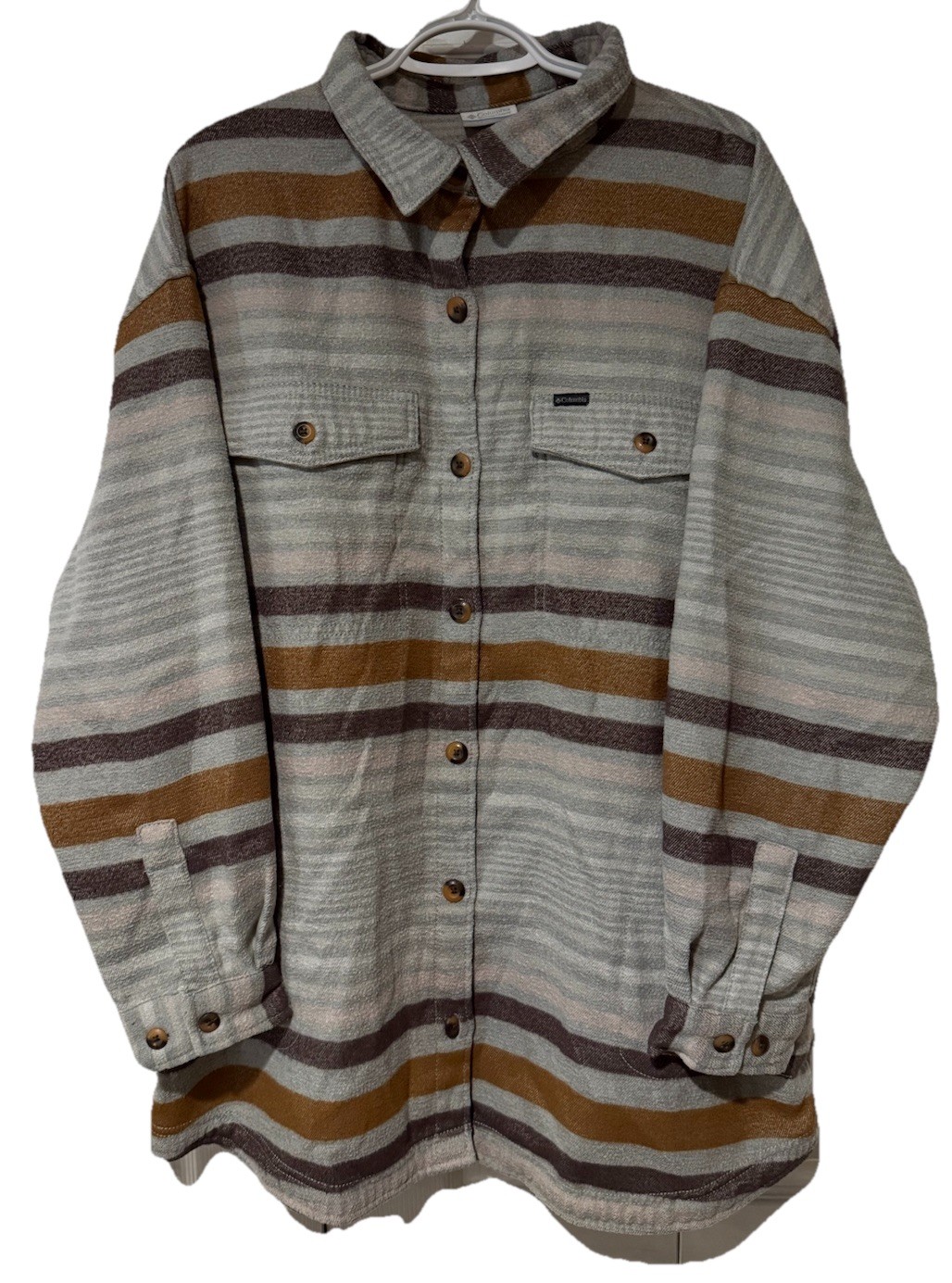 Columbia Mens 2X Heavyweight Flannel Shirt Jacket Gray Brown