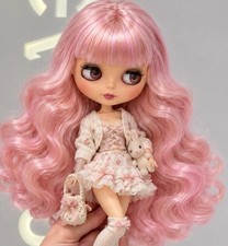 Blythe Doll 12  shiny pink  wavy long Hair tan skin matte face nude