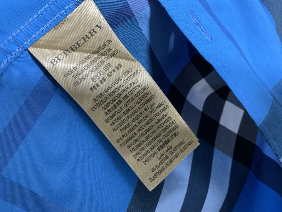 BURBERRY LONDON M.I.Thailand Blue Nova Check Cotton Blend Men's Shirt SZ M. PEC - Image 4 of 4