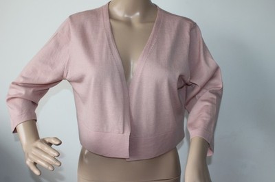 Hobbs Merino Wool Crop Open Front Cardigan 3/4 Sleeve Blush Pink Size L