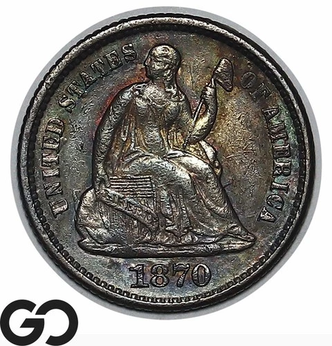 1870 Seated Liberty Half Dime Choice AU++/UNC, Beautiful Album Toner