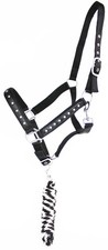 Nylon Horse Halter SS Hardware Padded Lead Rope Tack 606162BKCH