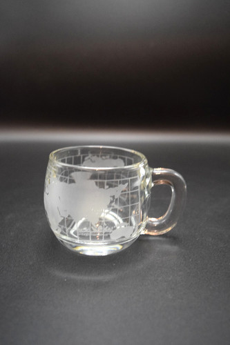 Vintage 1970s Nestle Nescafe World Globe Etched Clear Glass Coffee Mug